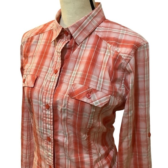 Arc’Teryx Melodie Red Plaid Button Down Shirt with Adjustable Sleeves Size XL - Picture 6 of 16